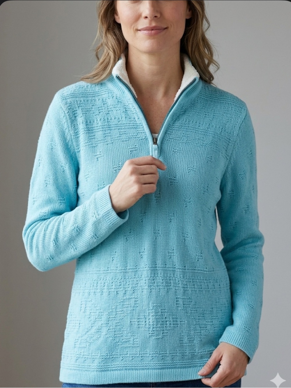 Croft & Barrow Knit Cotton Half‑Zip Sweater – L | Coastal Casual | Clean‑Girl